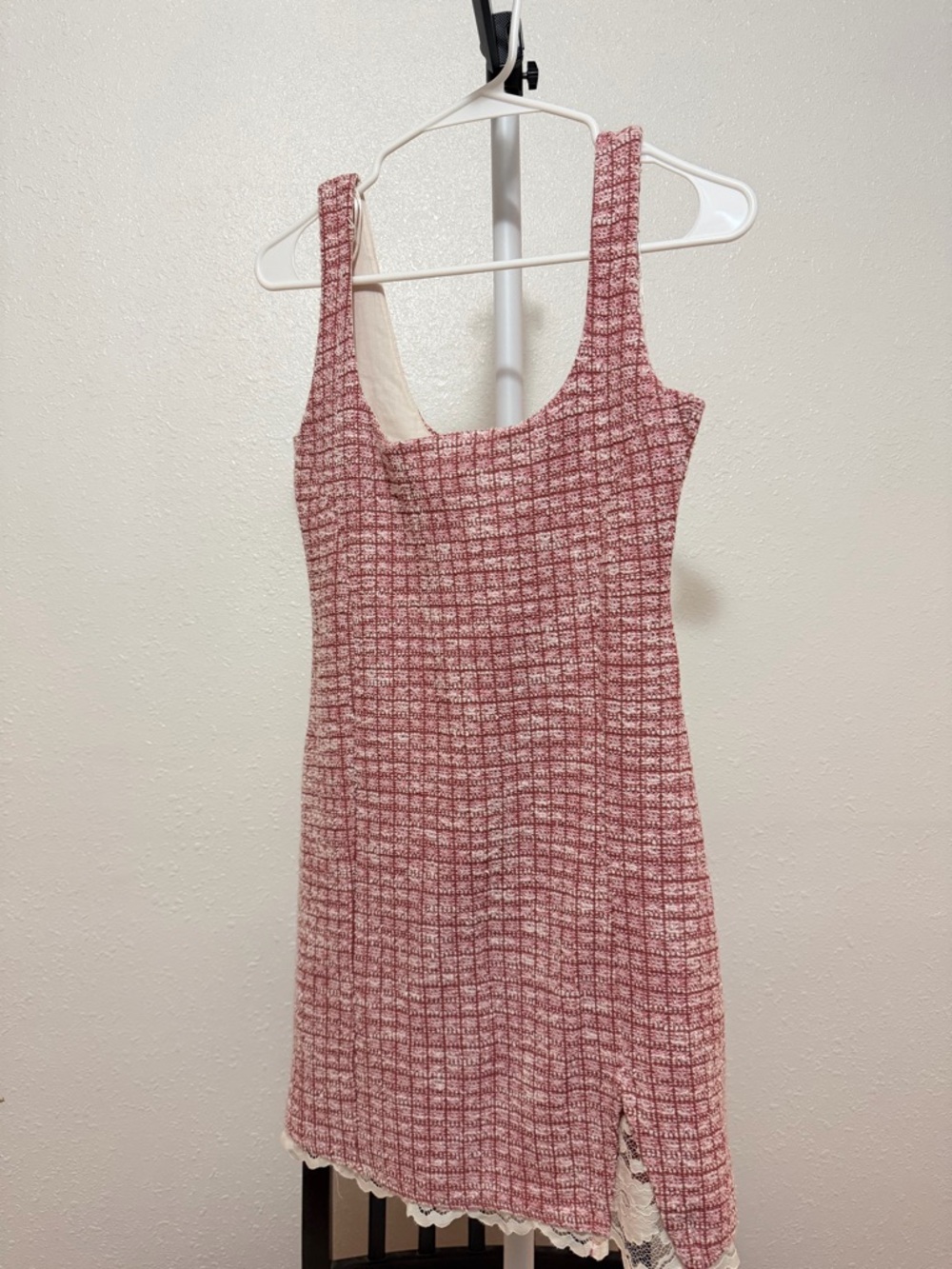 Zara Pink Tweed Mini Dress with Lace Hem